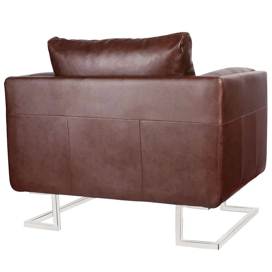 Fauteuil cube avec pieds chromés Marron Similicuir - 5
