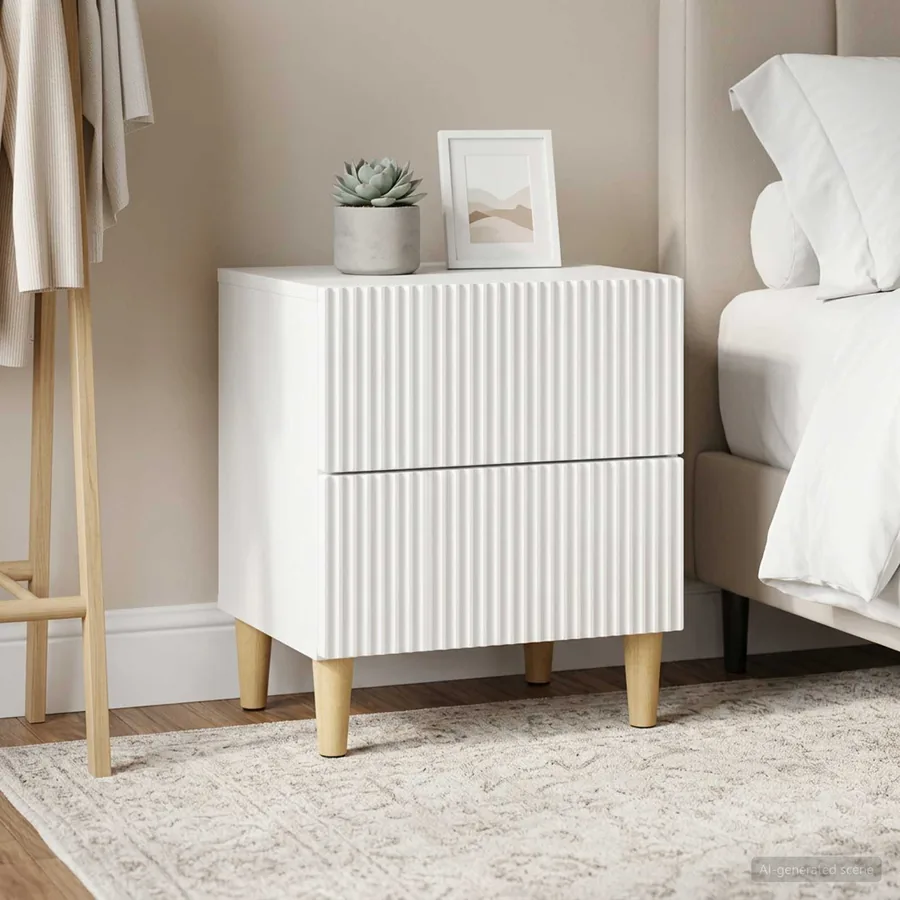 Cabinet de chevet avec tiroir 2 pcs Blanc 43 x 34,5 x 48 cm