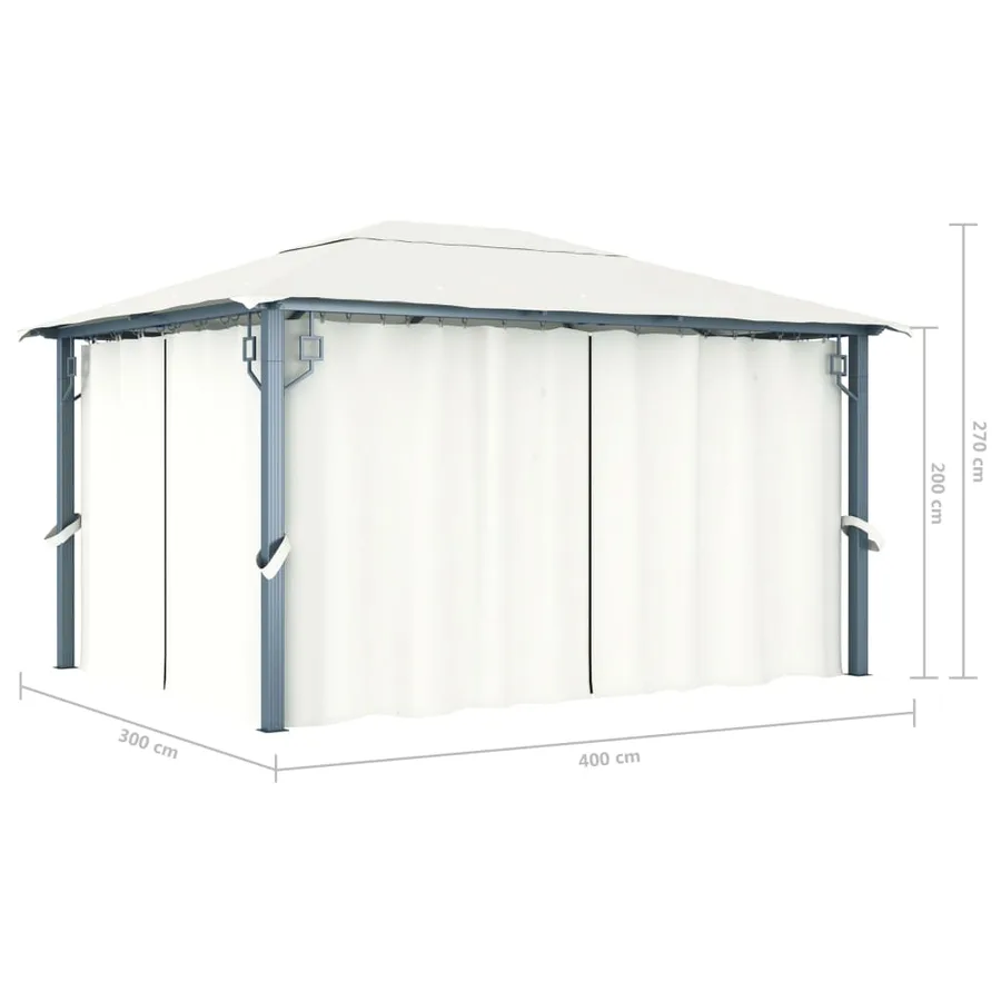 Tonnelle avec rideau et lumières LED 4x3 m Crème Aluminium - 16