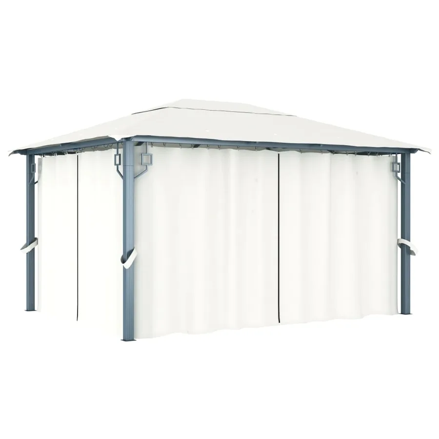 Tonnelle avec rideau et lumières LED 4x3 m Crème Aluminium - 3