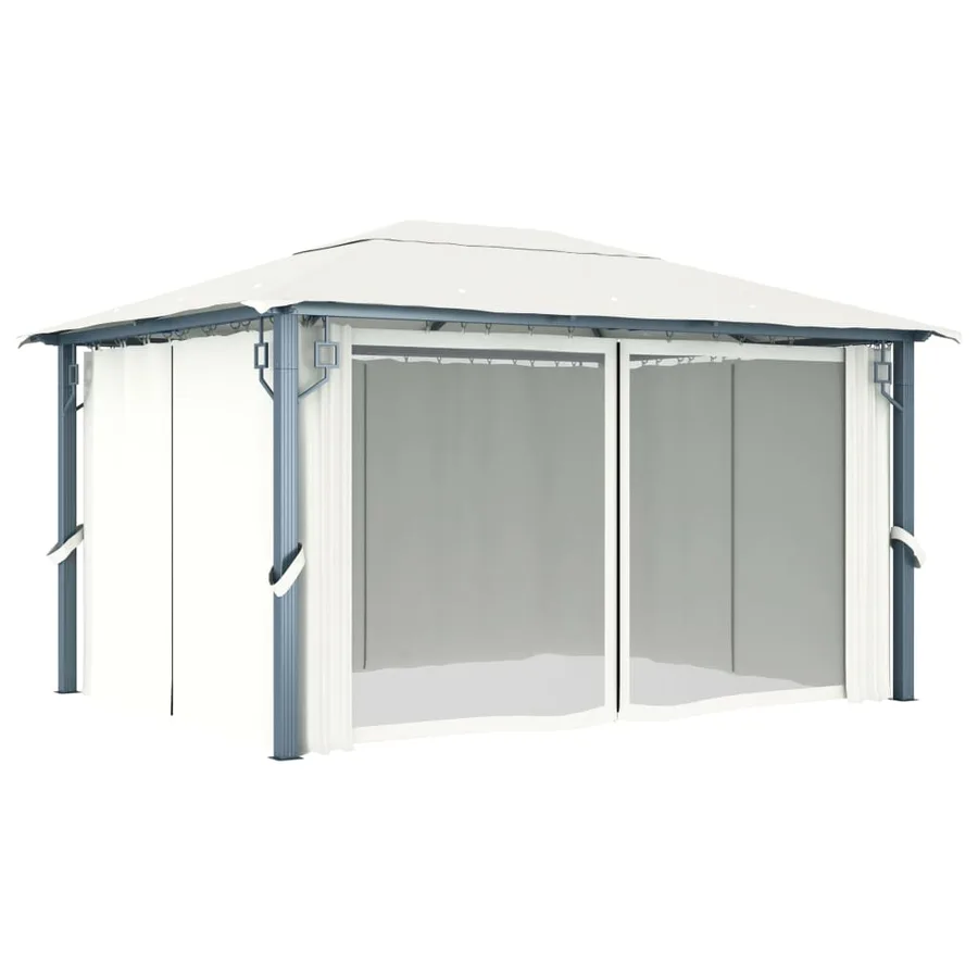 Tonnelle avec rideau et lumières LED 4x3 m Crème Aluminium - 5