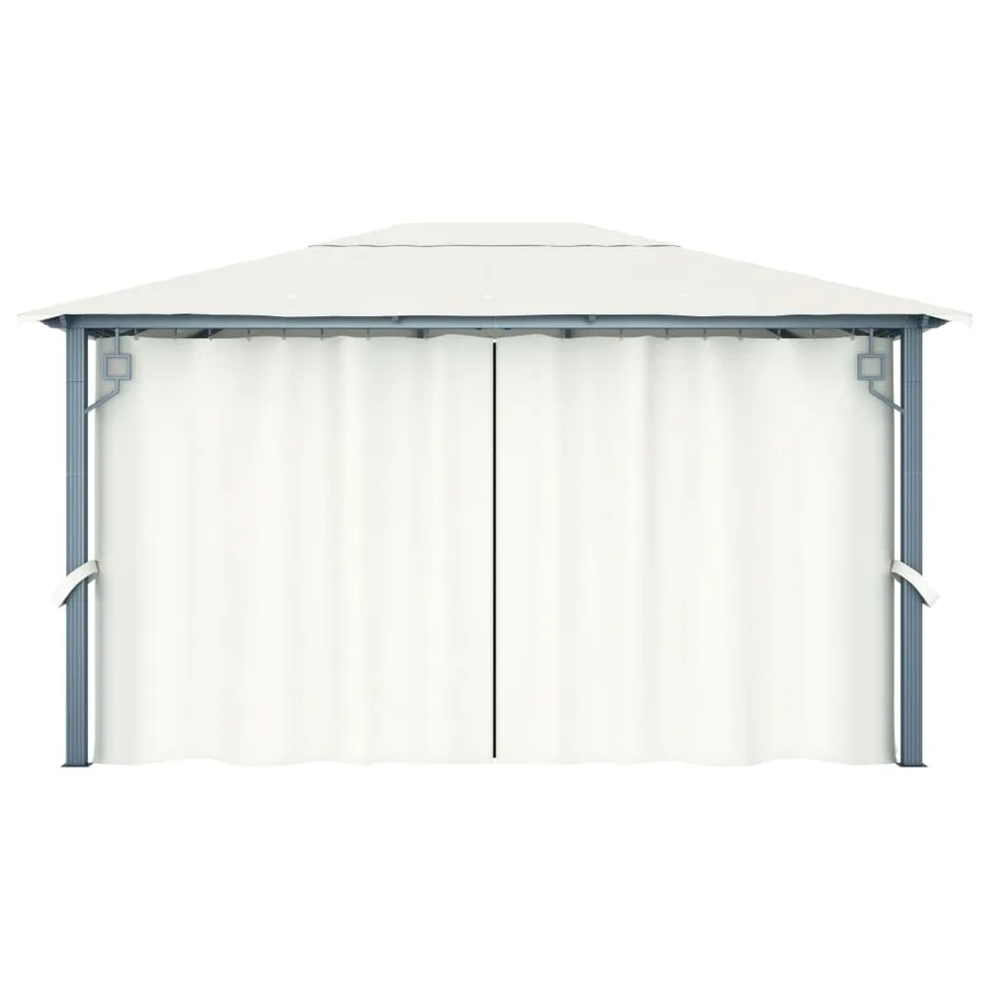 Tonnelle avec rideau et lumières LED 4x3 m Crème Aluminium - 8