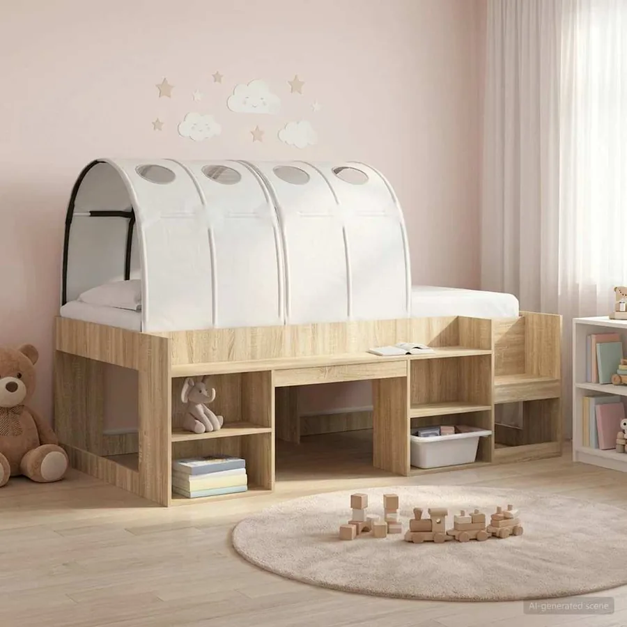 Tunnel de lit 2 pcs Blanc 211 x 67,5 x 2 cm Polyester
