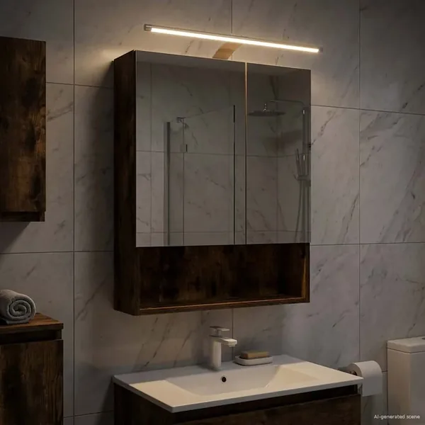 Armoire Miroir de Salle de Bain Chêne fumé 50 x 14,5 x 70 cm