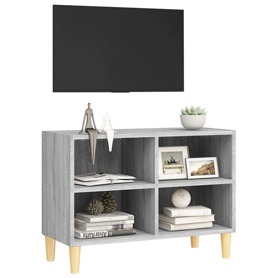 Meuble TV avec pieds en bois massif Sonoma gris 69,5x30x50 cm - 5