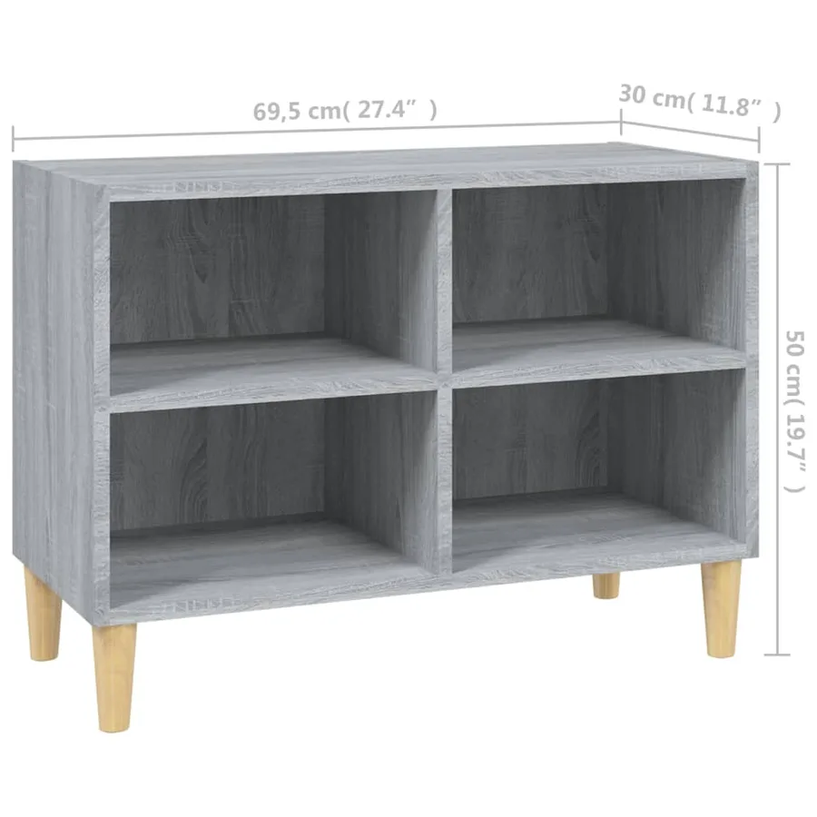 Meuble TV avec pieds en bois massif Sonoma gris 69,5x30x50 cm - 6