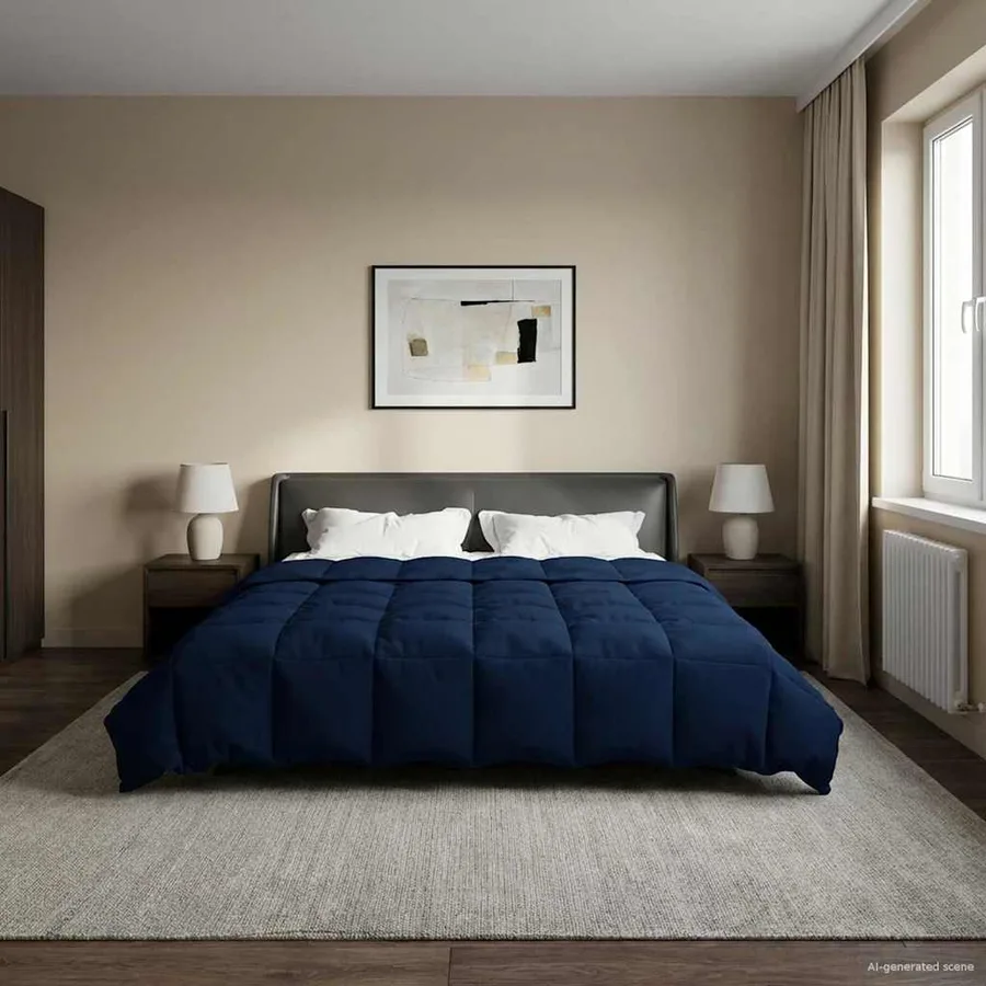 Duvet d'été simple Matelassé Bleu foncé 220 x 260 cm Microfibre - 4