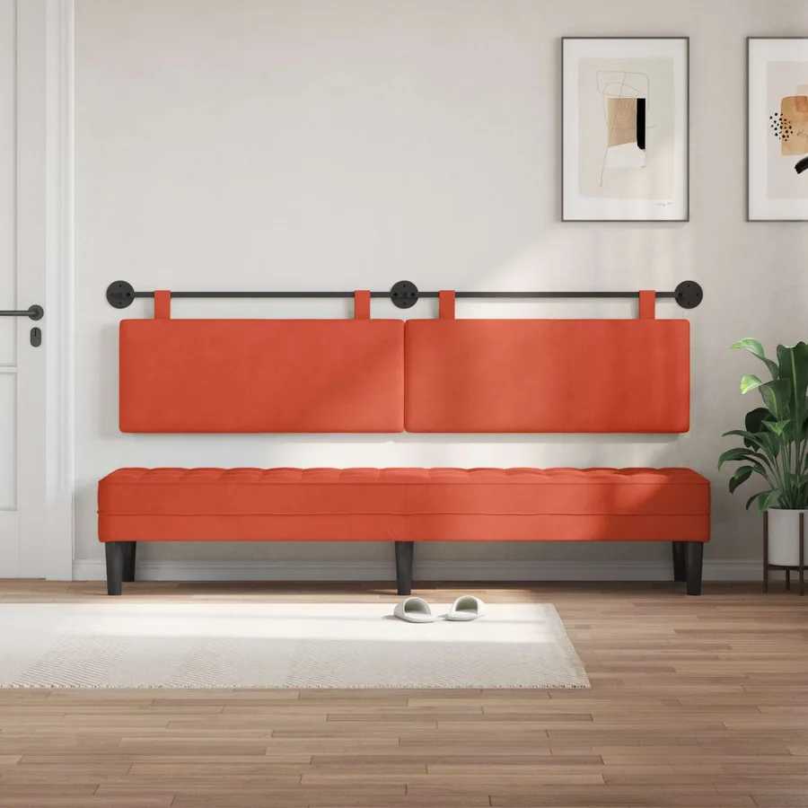 Tête de lit suspendue Rouge orange Tissu en velours côtelé - 3
