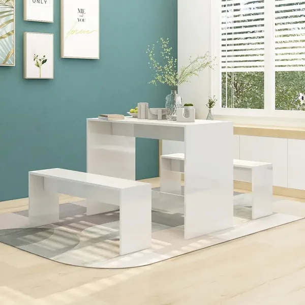Ensemble à manger 3 pcs Blanc brillant Bois d'ingénierie