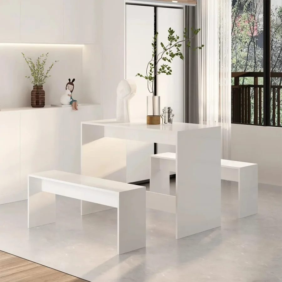 Ensemble à manger 3 pcs Blanc brillant Bois d'ingénierie - 3