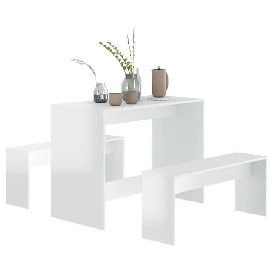 Ensemble à manger 3 pcs Blanc brillant Bois d'ingénierie - 4