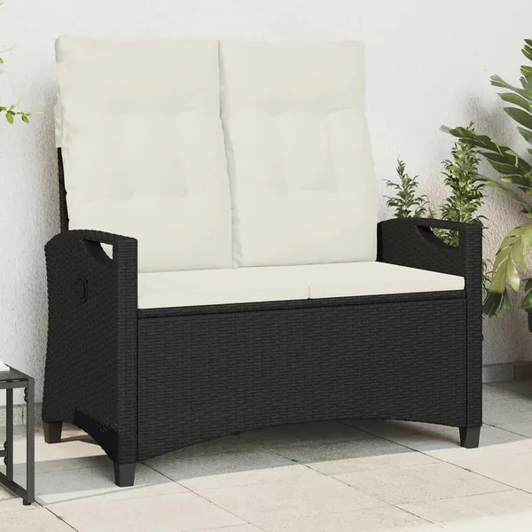 Banc de jardin avec oreiller Noir et Crème 105 x 60 x 112 cm