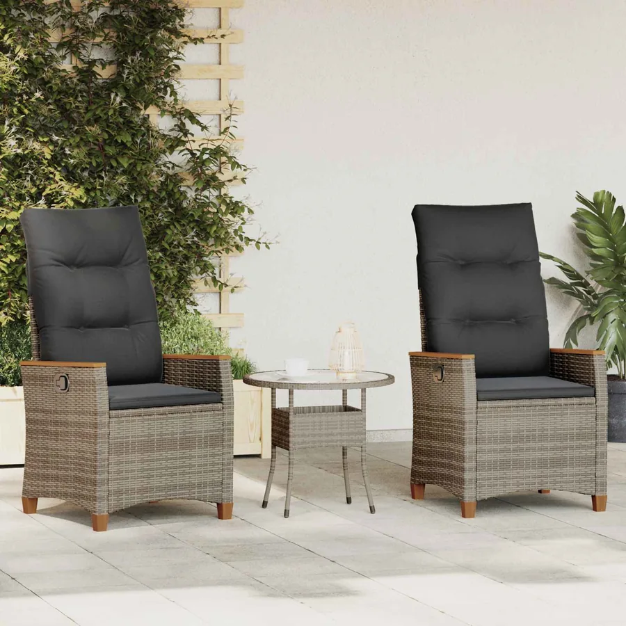 Chaise de jardin inclinable Gris et Gris foncé polyrotin