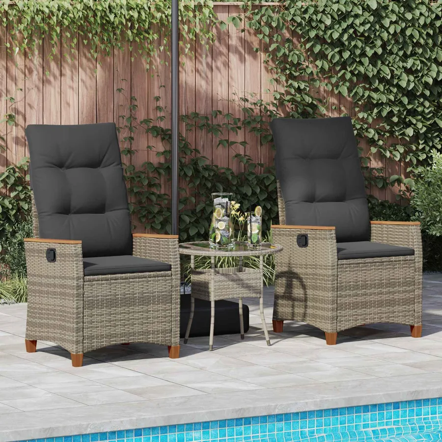 Chaise de jardin inclinable Gris et Gris foncé polyrotin - 3