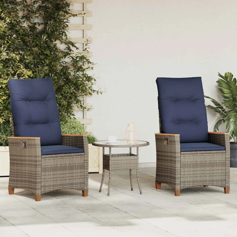Chaise de jardin inclinable 2 pcs Gris et bleu marine polyrotin