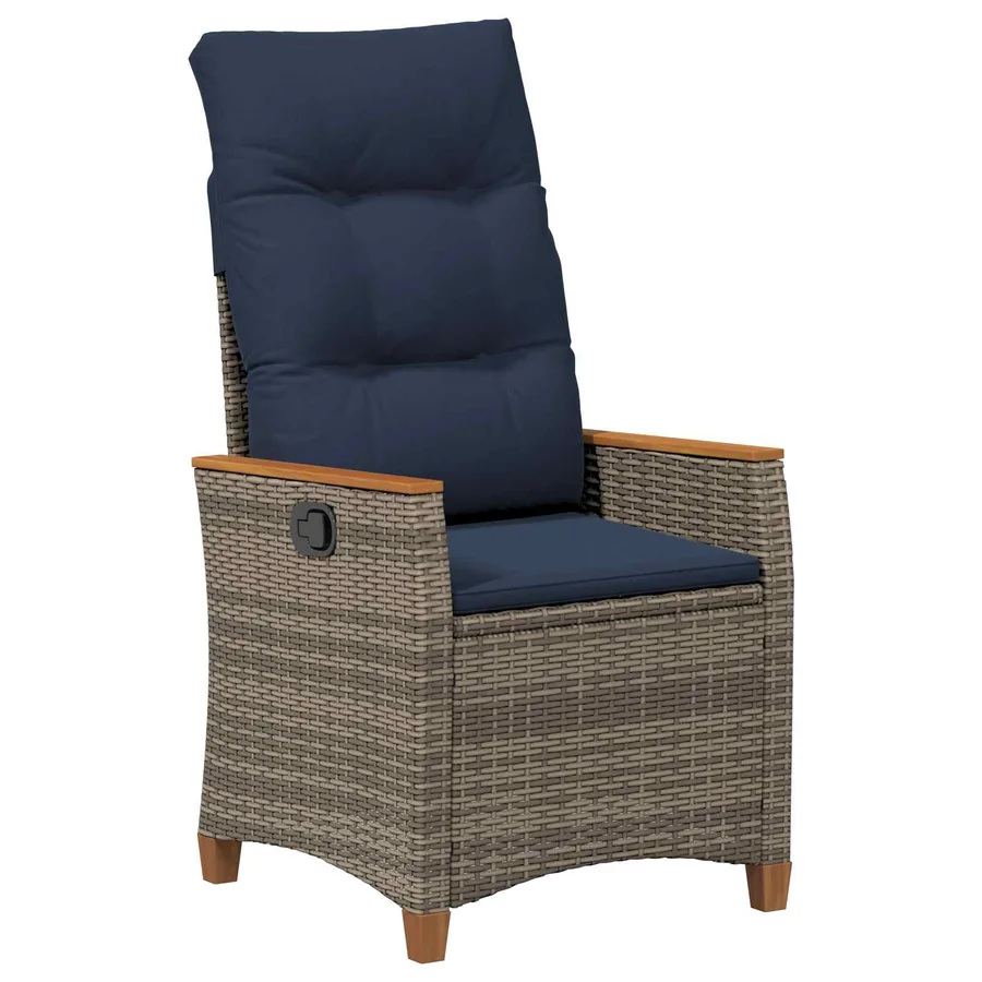 Chaise de jardin inclinable 2 pcs Gris et bleu marine polyrotin - 4