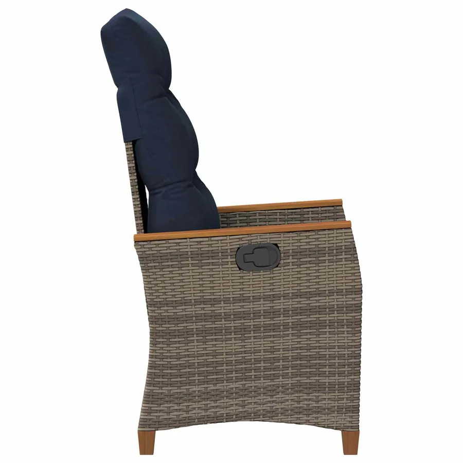 Chaise de jardin inclinable 2 pcs Gris et bleu marine polyrotin - 6