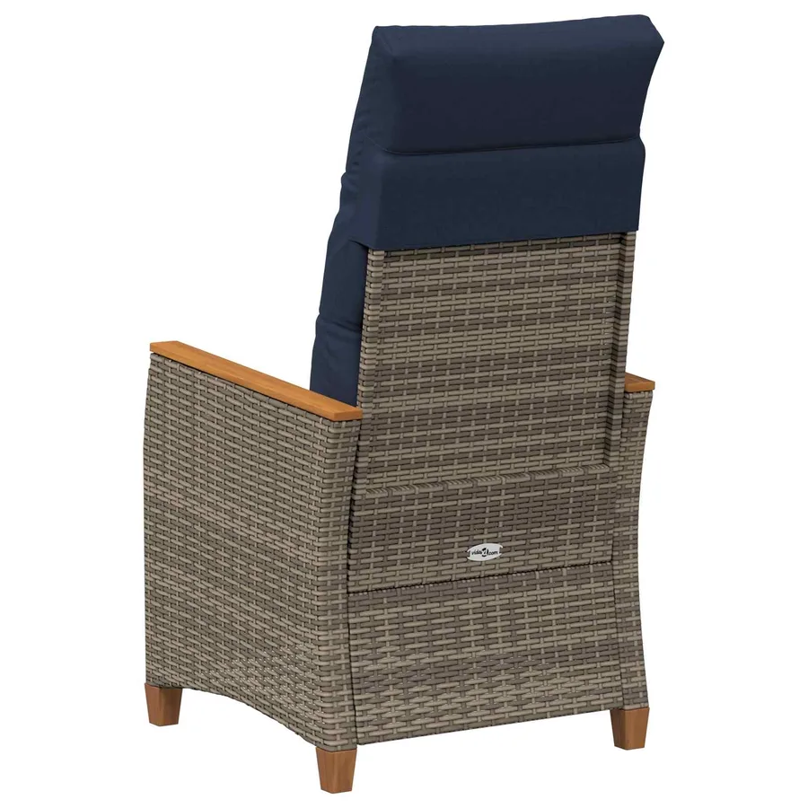 Chaise de jardin inclinable 2 pcs Gris et bleu marine polyrotin - 7
