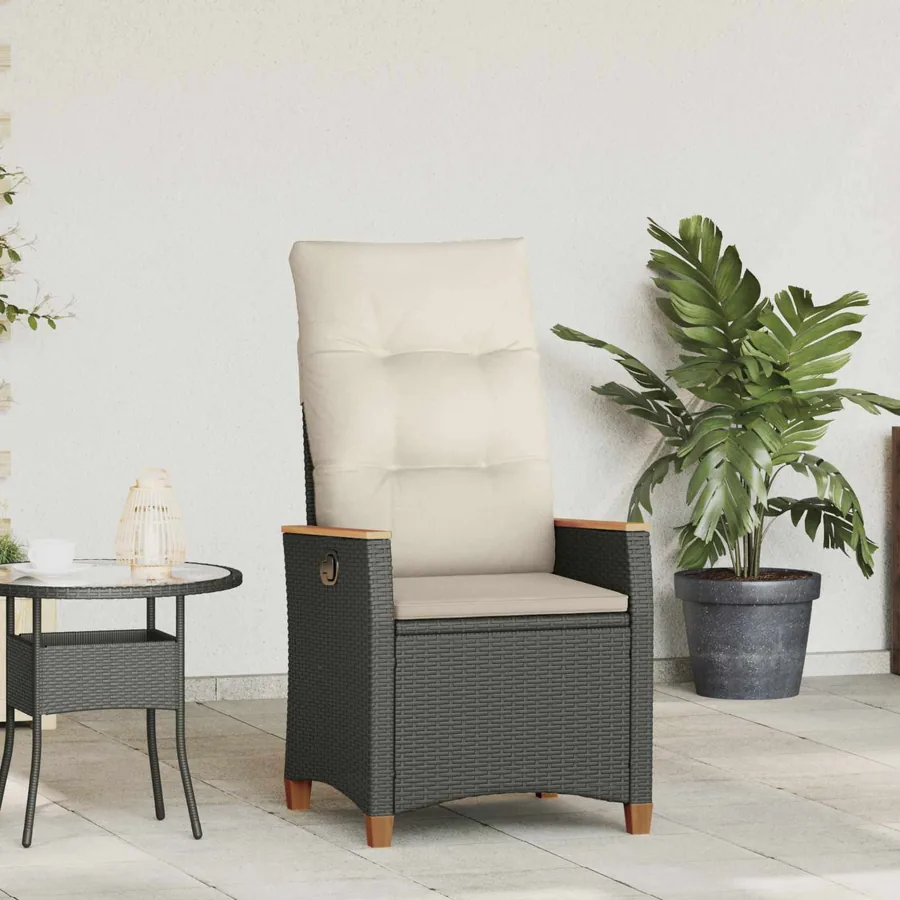 Chaise de jardin inclinable Noir et Crème 64 x 57,5 x 112 cm