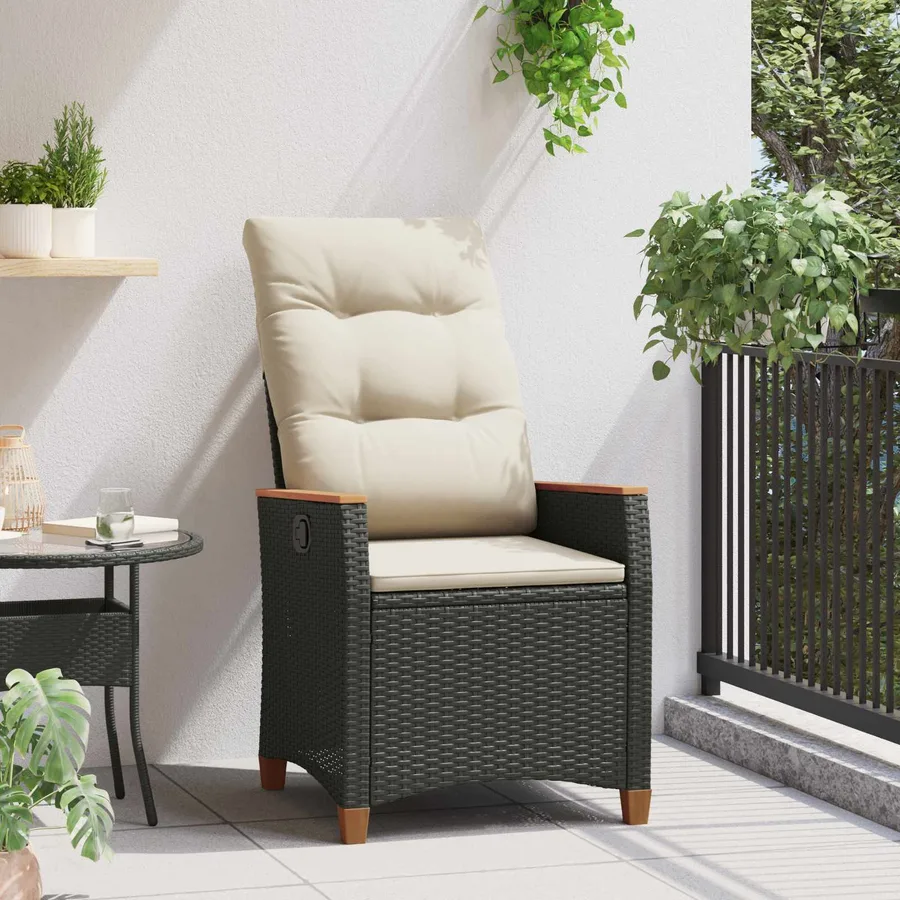 Chaise de jardin inclinable Noir et Crème 64 x 57,5 x 112 cm - 3