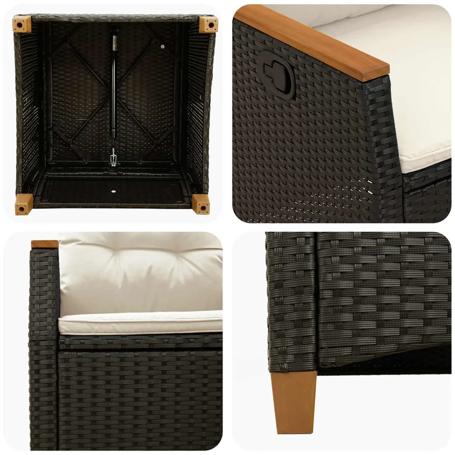 Chaise de jardin inclinable Noir et Crème 64 x 57,5 x 112 cm - 7