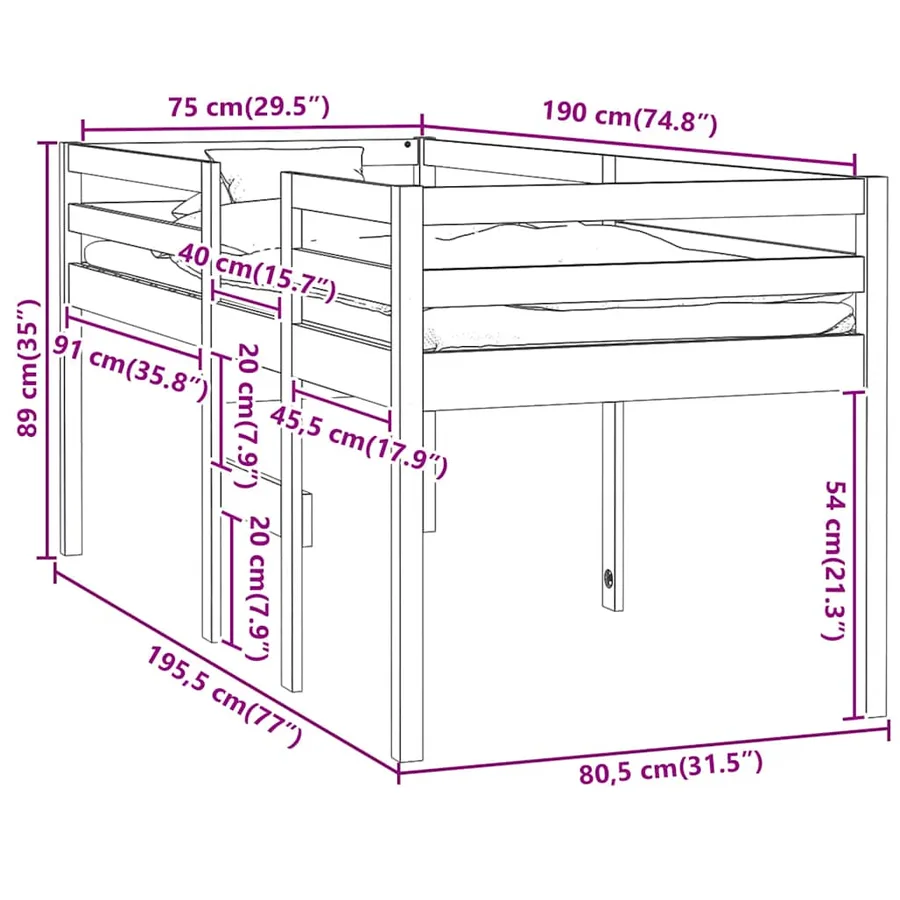 Lit haut sans matelas 75x190 cm bois de pin massif - 8