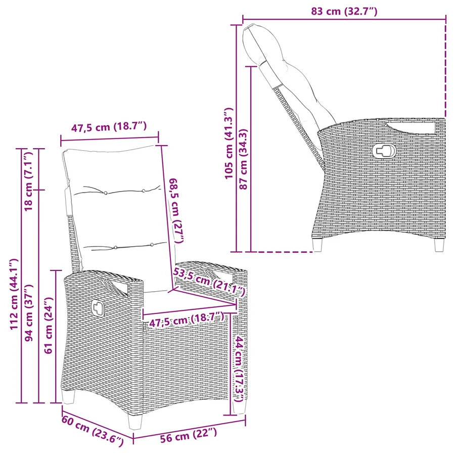 Chaise de jardin 2 pcs Marron et Crème 56 x 60 x 112 cm - 12