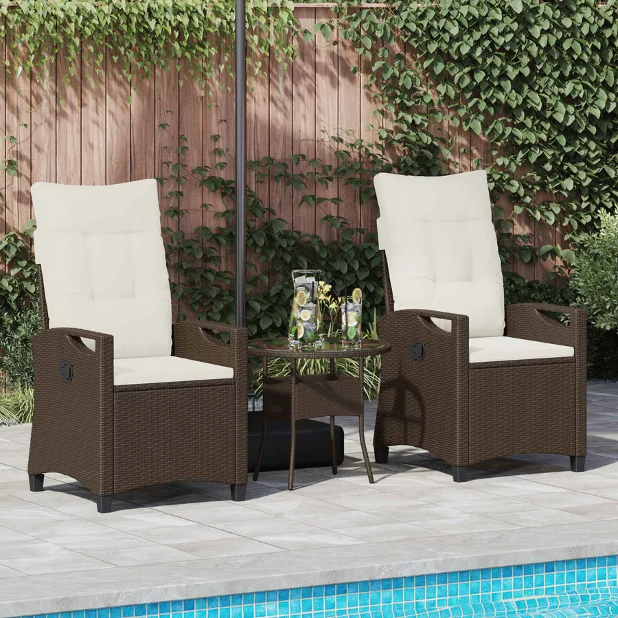 Chaise de jardin 2 pcs Marron et Crème 56 x 60 x 112 cm - 3