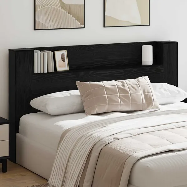 Cabinet de Tête de Lit avec LED Chêne Noir Bois d'ingénierie