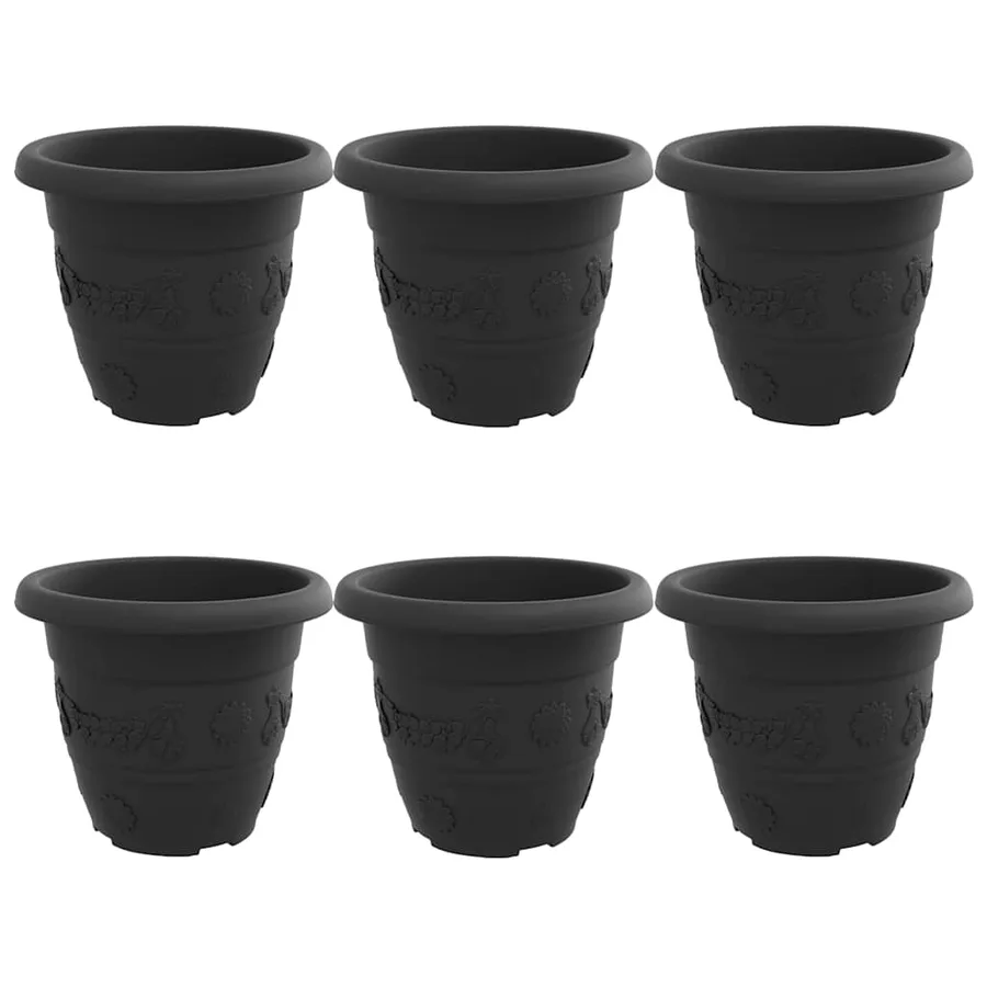 Pot à fleurs rond 6 pcs Noir Ø 26 x 21,5 cm Plastique - 2