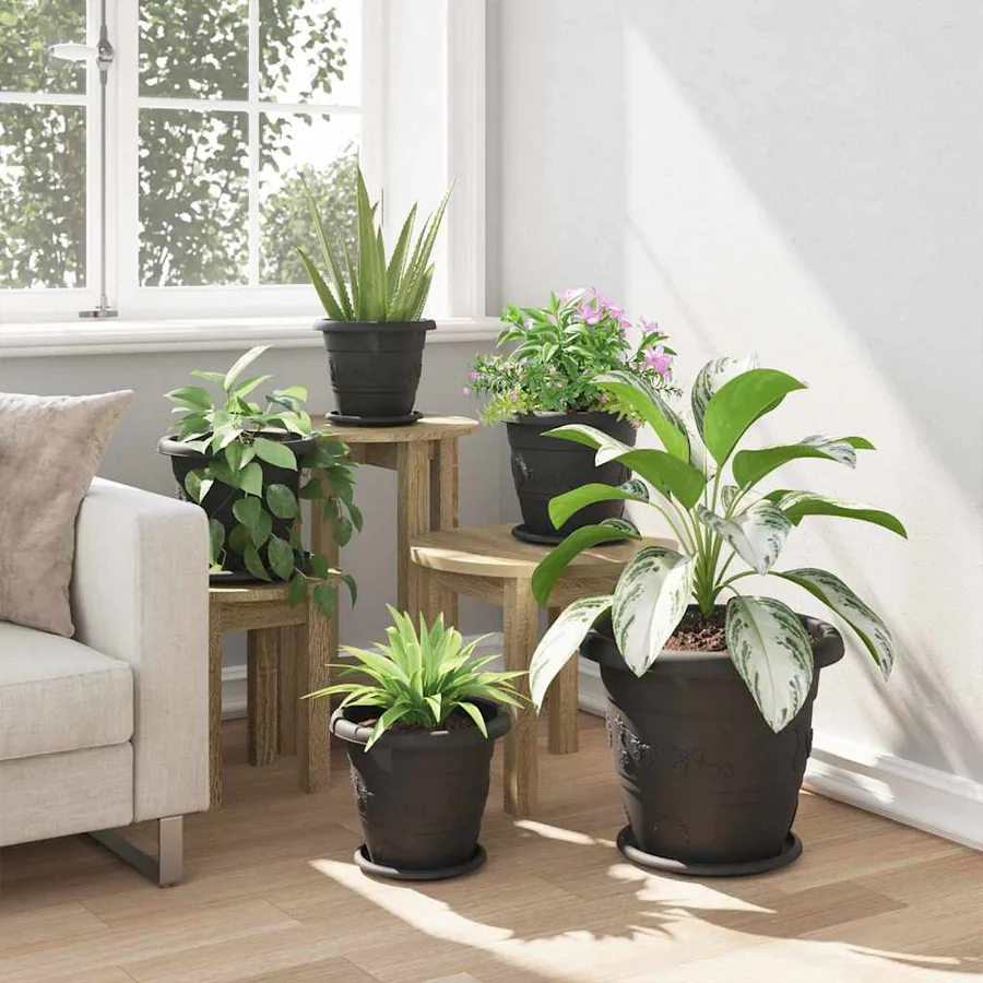 Pot à fleurs rond 6 pcs Noir Ø 26 x 21,5 cm Plastique - 4
