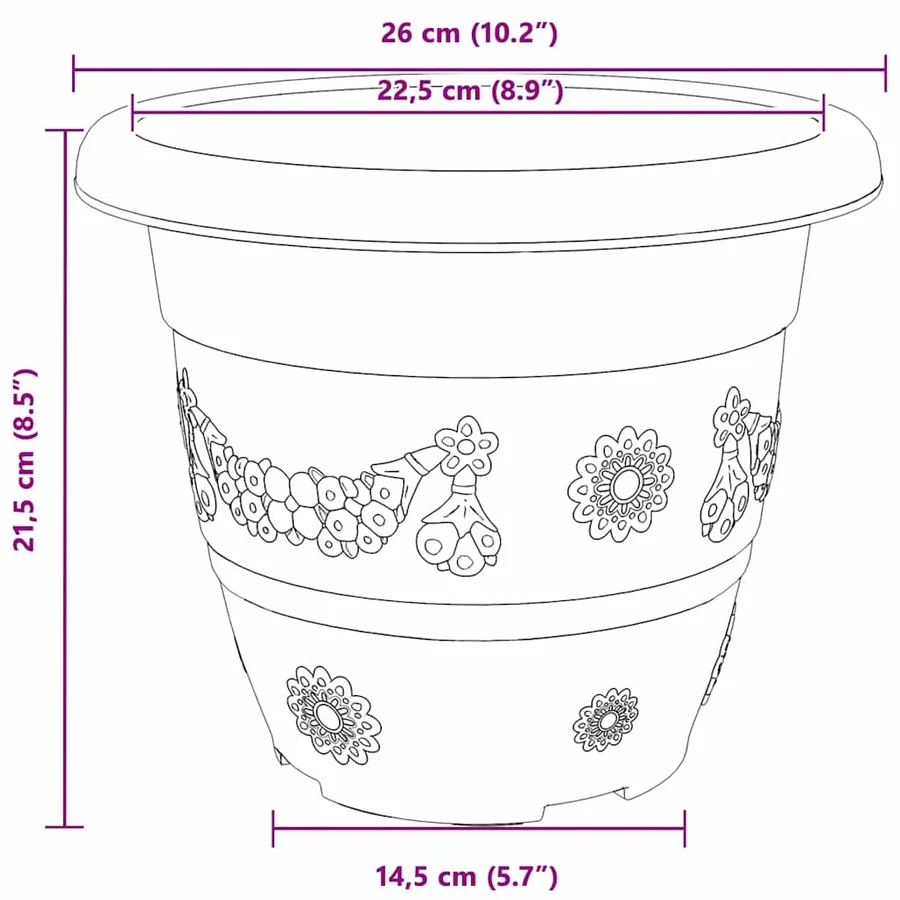 Pot à fleurs rond 6 pcs Noir Ø 26 x 21,5 cm Plastique - 9