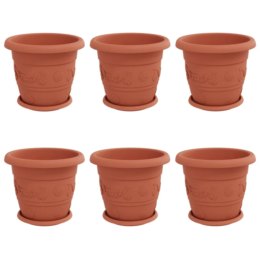 Pots de plantes 6 pcs Rouge brique Ø 30 x 25 cm Plastique - 2