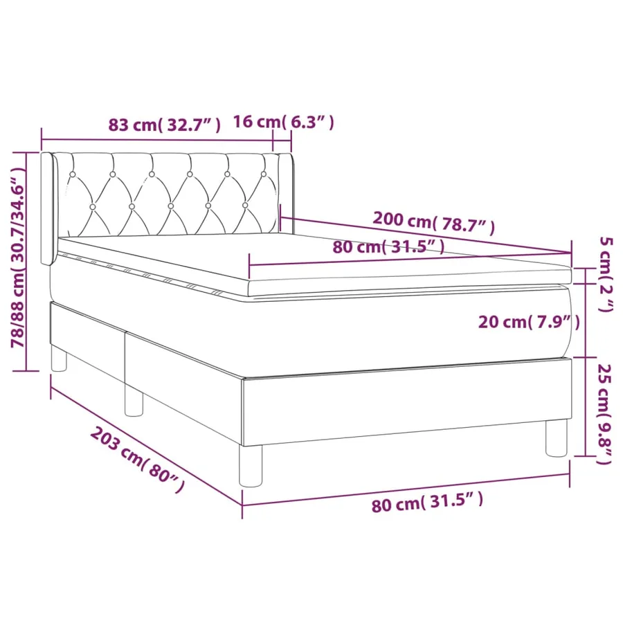 Sommier à lattes de lit avec matelas Gris foncé 80x200 cm Tissu - 7
