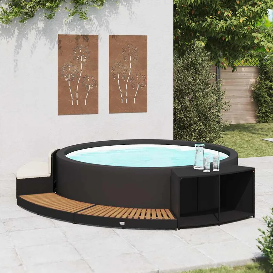 Cadre de spa noir résine tressée et bois d'acacia - 3