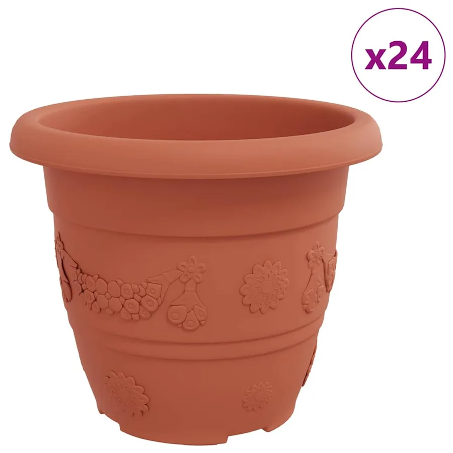 Pot à fleurs rond 24 pcs Rouge brique Ø 30 x 25 cm Plastique - 2