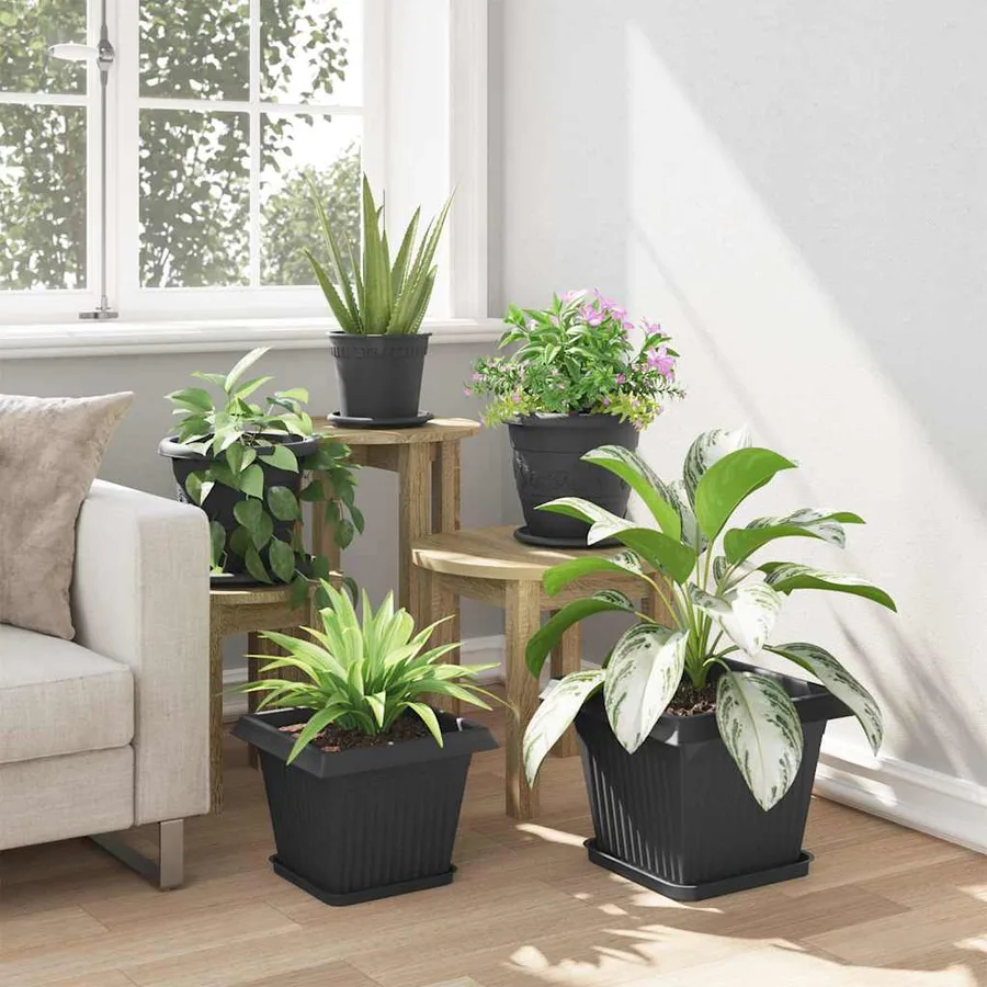 Pot de Fleurs Carré 6 pcs Noir 28,5 x 28,5 x 22 cm Plastique - 4