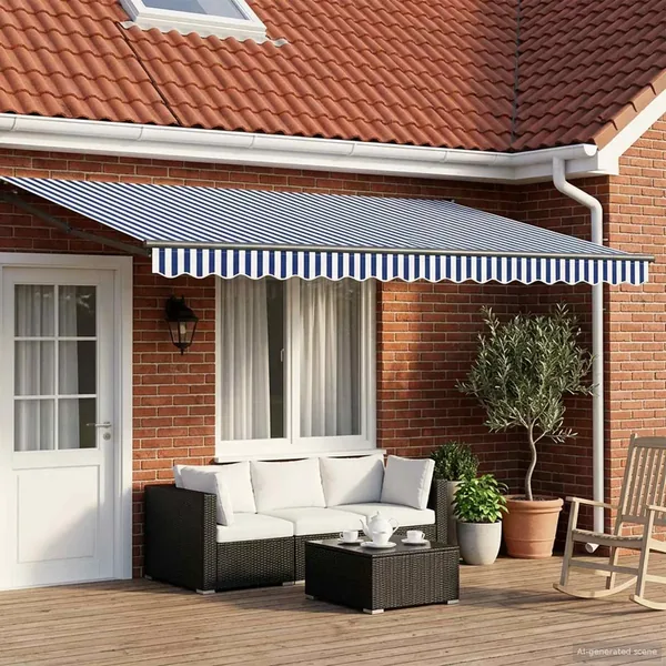 Auvent rétractable électrique Bleu et Blanc 4 x 2 m