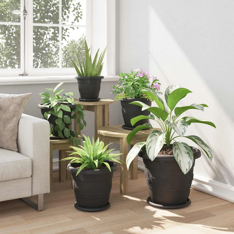 Pots de plantes 24 pcs Noir Ø 30 x 25 cm Plastique - 5