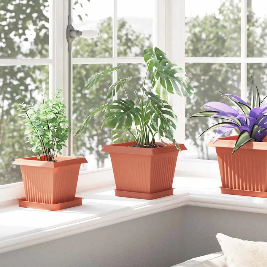 Pot de Fleurs Carré 6 pcs Rouge brique 20 x 20 x 16 cm - 4