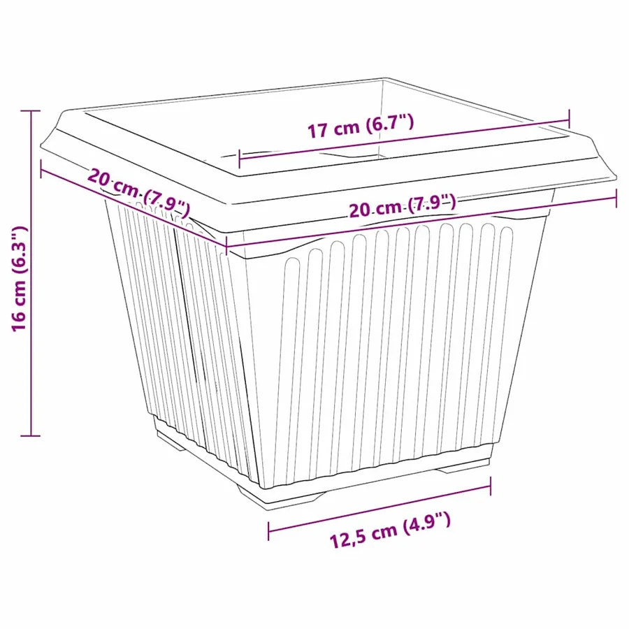 Pot de Fleurs Carré 6 pcs Rouge brique 20 x 20 x 16 cm - 8