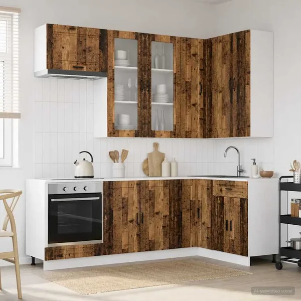 Unité de cuisine PORTO 8 pcs Bois ancien Bois d'ingénierie