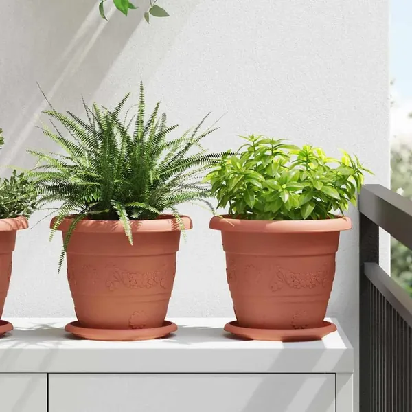 Pot à fleurs rond 6 pcs Rouge brique Ø 22 x 18 cm Plastique