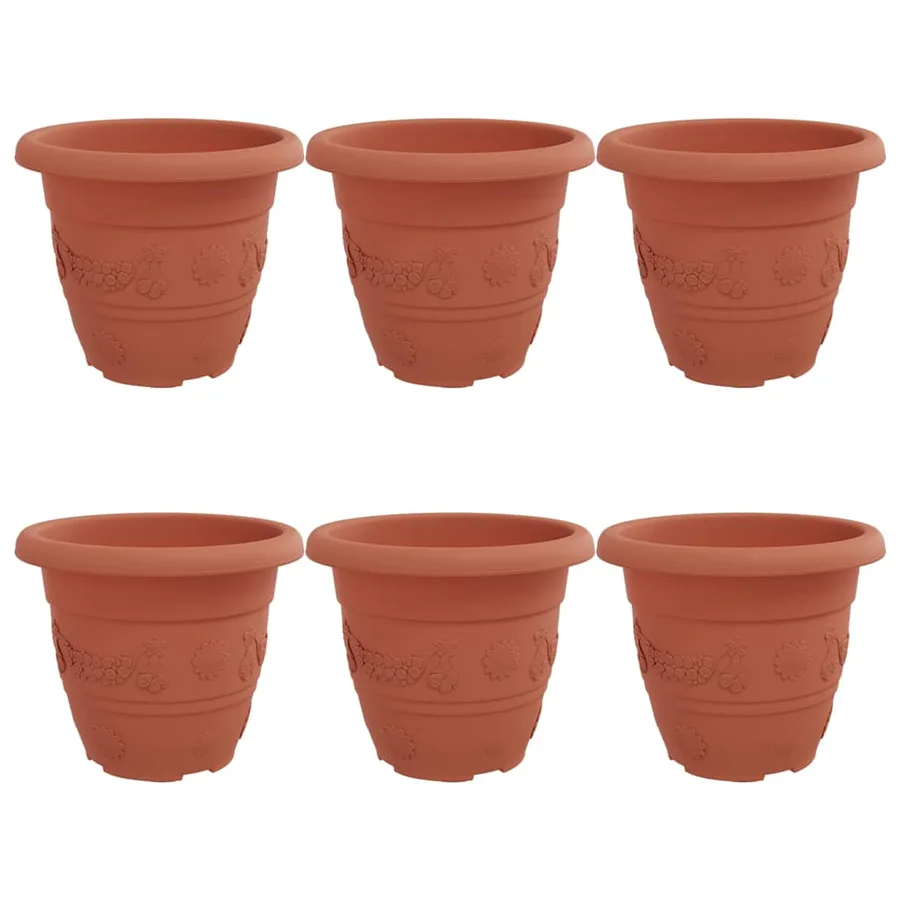 Pot à fleurs rond 6 pcs Rouge brique Ø 22 x 18 cm Plastique - 2
