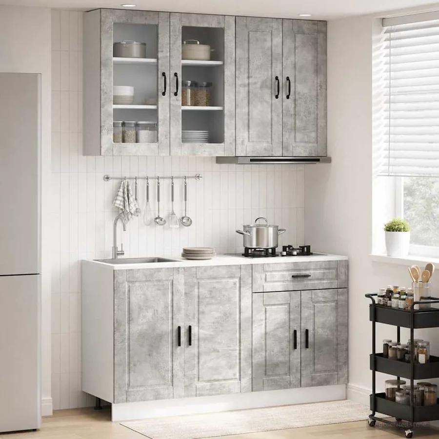Unité de cuisine PORTO 4 pcs Gris béton Bois d'ingénierie