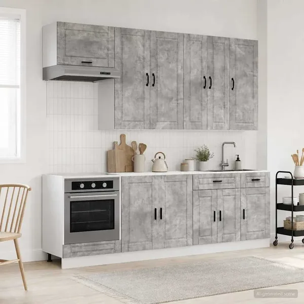 Unité de cuisine PORTO 8 pcs Gris béton Bois d'ingénierie