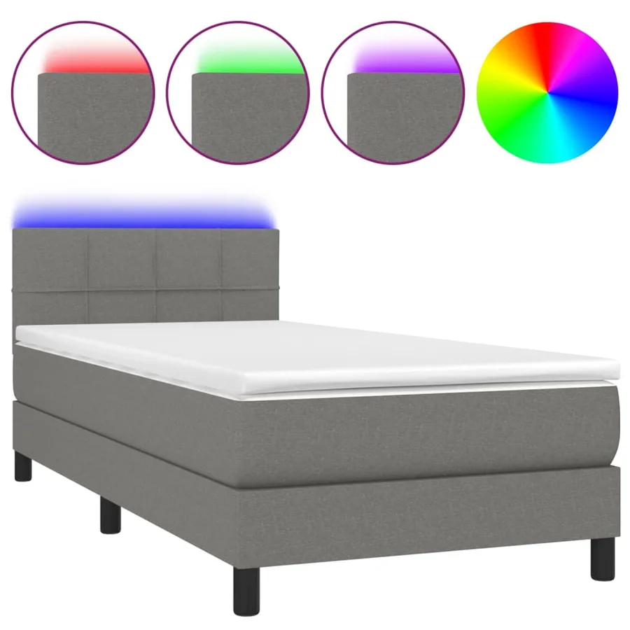 Sommier à lattes de lit avec matelas et LED Gris foncé 80x200cm - 2