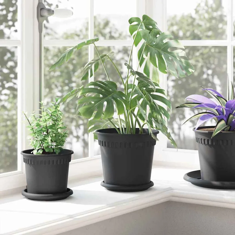 Pot à fleurs rond 6 pcs Noir Ø 19 x 16 cm Plastique - 4