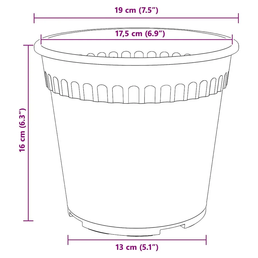 Pot à fleurs rond 6 pcs Noir Ø 19 x 16 cm Plastique - 9