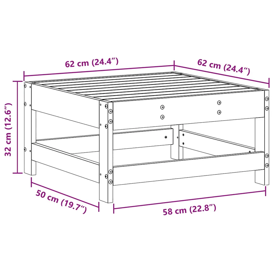 Repose-pieds de jardin Pin massif Brun Ciré 62 x 62 x 32 cm - 7